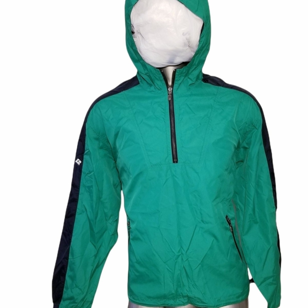 VINTAGE POLO RALPH LAUREN MAN WINDBREAKER HOODED JACKET GREEN  BLUE SZ MEDIUM